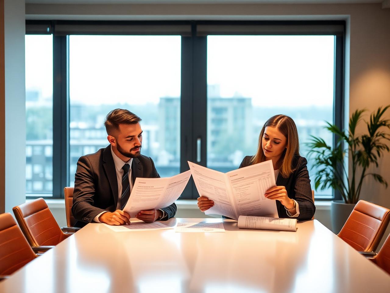 Two professionals reviewing business financial documents